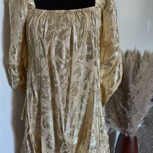 Gold Floral Patterned Babydoll Dress